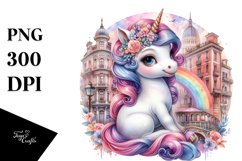 Colorful Baby Unicorn with Italian Street, PNG Product Image 1
