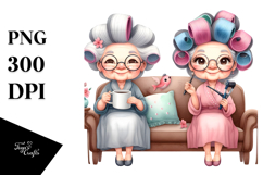 Old Lady Character on Sofa with Mug | Sublimation | Clipart Product Image 1