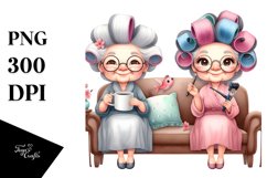 Old Lady Character on Sofa with Mug | Sublimation | Clipart Product Image 3