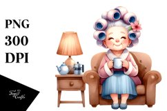Old Lady Character on Sofa with Mug | Sublimation | Clipart Product Image 3