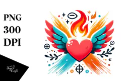 colorful Heart with Wings and Fire PNG Product Image 1