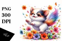 Colorful Tumbling Dog with Flower Petals | Sublimation Product Image 1