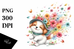 Colorful Tumbling Dog with Flower Petals | Sublimation Product Image 3