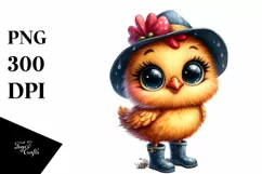 Funny Chicken in Rain Boots | Watercolor Clipart Product Image 1