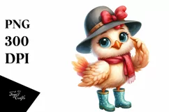 Funny Chicken in Rain Boots | Watercolor Clipart Product Image 1
