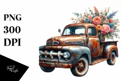 Vintage Rusty Pickup Truck Flower Clipart Product Image 1