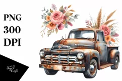 Vintage Rusty Pickup Truck Flower Clipart Product Image 1
