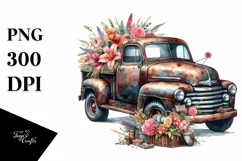 Vintage Rusty Pickup Truck Flower Clipart Product Image 1