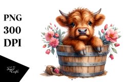 Cute Baby Cow with Flowers PNG Product Image 1