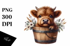 Cute Baby Cow with Flowers PNG Product Image 3