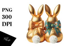 Vintage Bunnies with Bow, High-Res PNG Product Image 1