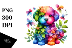 Vibrant Puppy with Flowers PNG Product Image 1