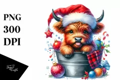 Watercolor Whimsical Colorful Highland Cow in Cup PNG Product Image 1