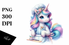 Baby Unicorn in Baker's Apron PNG Product Image 3