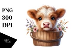 Cute Baby Cow with Flowers PNG Product Image 1