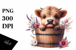 Cute Baby Cow with Flowers PNG Product Image 1