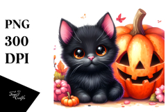 Cute Black Cat Halloween Scene | Sublimation | Clipart Product Image 1