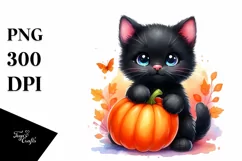 Cute Black Cat Halloween Scene | Sublimation | Clipart Product Image 1