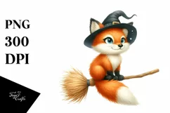 Funny Watercolor Baby Fox on Broom Clipart Product Image 3