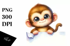 Colorful Watercolor Small Baby Monkey | Clipart Product Image 1