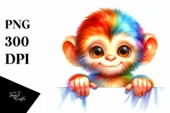 Colorful Watercolor Small Baby Monkey | Clipart Product Image 3