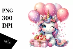Cute Unicorn Winking with Balloons and Gift Box | Clipart Product Image 1