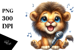 Cute Baby Lion with Singer Look PNG Product Image 1