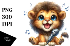 Cute Baby Lion with Singer Look PNG Product Image 1
