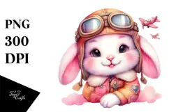 Cute Baby Bunny in Aviator Suit PNG Product Image 1