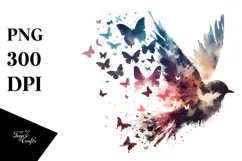 Cute Bird with Butterfly Silhouettes PNG Product Image 1