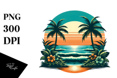Retro Tropical Beach Sunset, PNG Product Image 1