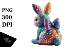 Colorful Bunny with Bow PNG Product Image 1