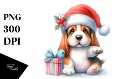 Expressive Baby Basset Hound with Santa Hat, Transparent PNG Product Image 3