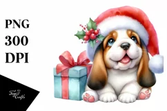 Expressive Baby Basset Hound with Santa Hat, Transparent PNG Product Image 3