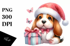 Expressive Baby Basset Hound with Santa Hat, Transparent PNG Product Image 3
