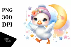 Colorful Baby Snow Goose with Moon | Clipart Product Image 1