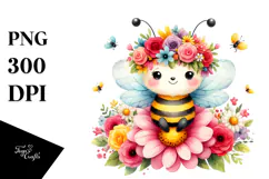 Cute Baby Bee Sitting with Flower Crown PNG Product Image 1
