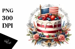 Vintage Cake in USA Flag Colors | Sublimation Clipart Product Image 1