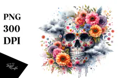 Colorful Skull Flowers PNG Product Image 1