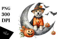 Halloween Puppy on Moon PNG Product Image 1