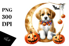 Halloween Puppy on Moon PNG Product Image 1