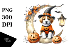 Halloween Puppy on Moon PNG Product Image 1