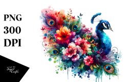 Floral Peacock Sublimation Clipart Product Image 1