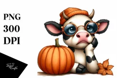 Funny Cow Holding Pumpkin | Sublimation | Clipart Product Image 1