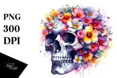 Grungy Floral Skull PNG Product Image 1