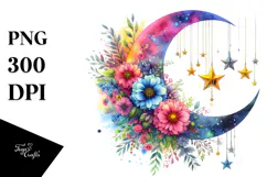 Vibrant Half Moon with Hanging Stars and Flowers, Product Image 1