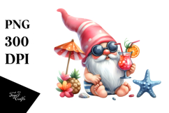 Cute Gnome Drinking Cocktail in Beachwear PNG Product Image 1