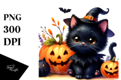 Cute Black Cat Halloween Scene | Sublimation | Clipart Product Image 1