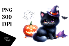 Cute Black Cat Halloween Scene | Sublimation | Clipart Product Image 1