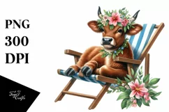 Brown Cow with Flowers on Beach Chair | Sublimation Clipart Product Image 3